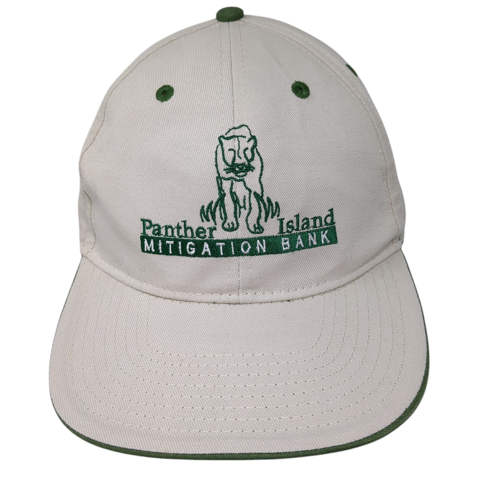 Panther Island Mitigation Bank Strapback Hat Embroidered Logo Beige Os